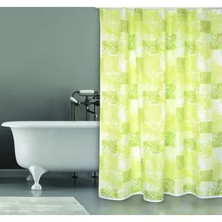 MSV Cotexsa by Premium Anti-Schimmel Textil Duschvorhang - Anti-Bakteriell, waschbar, 100% wasserdicht, mit 12 Duschvorhangringen - Polyester, „Java“ Grün 180x200cm – Made in Spain