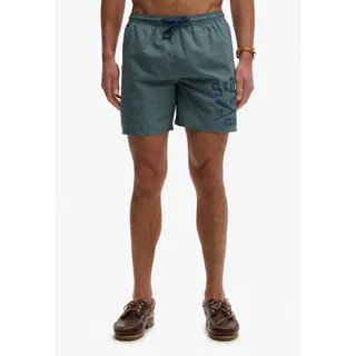 Superdry Badeshorts "PRINTED LOGO 16 SWIM SHORT" modische Passform, unifarbenes Design, aus Polyester, pflegeleicht, stormy weather blau