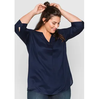 Longbluse SHEEGO, Damen, Gr. 50, blau (marine), 100% Viskose, unifarben, Rundhals, Blusen Longbluse