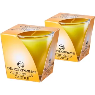 Deco Express Citronella Kerzen Set, Zitronella Kerze im Glas, 2er- oder 4er-Pack, 30 Std Brenndauer - 7.5cm x 7.5cm (Gelb, 2er-Pack)