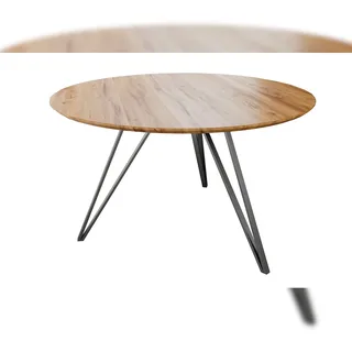 möbelliebling SAM® Runder Esszimmertisch massiv Eiche Schweizer Kante 90 cm Hairpin silber DREAM