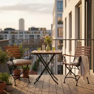 Gardenson Balkonset , Graphitfarben, Naturfarben , Holz, Metall , 3-teilig , Eukalyptusholz , massiv , eckig , FSC Mix , Tisch klappbar, Stuhl klappbar , Gartenmöbel, Gartengarnituren, Balkonmöbel-Sets