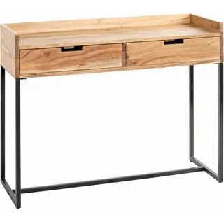 Konsolentisch , Schwarz, Akaziefarben , Holz, Metall , Akazie , massiv , 2 Schublade(n) Schubladen , eckig , 35x80x100 cm , Holzmöbel, Holztische, Wohnzimmertische Holz, Konsolentische Holz