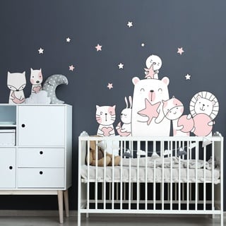 Wandsticker Kinder Dekoration Babyzimmer Wandtattoo Kinderzimmer Wandaufkleber Tiere Hüter Sterne H90 x 60 cm