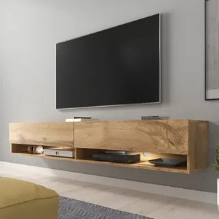 Selsey TV-Schrank WANDER - TV-Board hängend/stehend Holzoptik Wotan Eiche mit LED, 180 cm breit - Braun