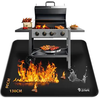 Feuerfeste Unterlage, Grillmatte Gasgrill - 130x90cm Faltbare Hitzeschutzmatte, Bodenschutz Grill Unterlag, Silikon-Glasfaser Wasserbeständige Grill Matte für BBQ Grills Boden Kamin Rasen
