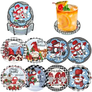 Lxmsja 8 STK Diamond Painting Untersetzer Weihnachten mit Halter, Gnom Diamant Painting Bilder Erwachsene Kinder, Diamant Tassenuntersetzer mit Kork, Kreativ Set für Weihnachten Deko