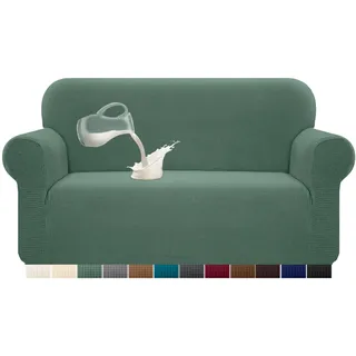 Granbest Stretch Wasserdicht Sofabezug 1 Stück Sofahusse Spandex Jacquard Elastische Couchbezug mit Anti-Rutsch-Schaumstoffe (2 Sitzer, Salbei)