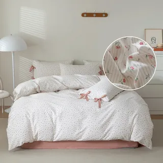 lifetb Bettwäsche-Set Blumen Rosa 160 x 200 cm + 2 x 80 x 80 cm