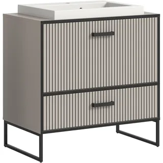 WELLTIME »Locri, Höhe 84 cm, Rillenoptik, Metallkufen« 2 Stk. tlg. Aufsatzwaschbecken, modernes Design, Unterschrank, Badschrank, Bad