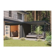 Karibu Gartenhaus Set Domingo B Terragrau-Anthrazit mit Anbaudach 7 m2