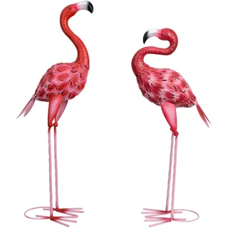 AOFOX Flamingo-Gartenstatuen und Skulpturen, 2 Stück Metall, große rote Flamingo-Vogelgarten-Kunst-Außenstatue für Zuhause, Terrasse, Rasen, Hinterhof-Dekoration