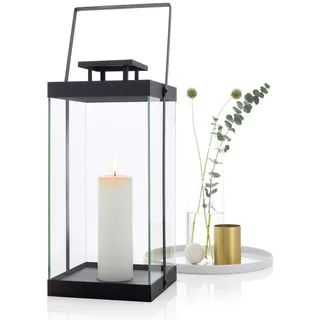 blomus -FINCA- Laterne L aus pulverbeschichtetem Metall, Windlicht, exklusive Optik, modernes Wohnaccessoire, stimmungsvolle Atmosphäre, Indoor-Nutzung (H / B / T: 46 x 20,5 x 21 cm, Schwarz, 63688)