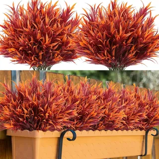 8 Bündel Herbst Kunstpflanzen Outdoor Künstliche Pflanzen Boston Farn, Plastikpflanze Balkonpflanzen Faux Herbst Pflanzen, UV-beständige Herbstpflanzen für Balkon Garten Balkonkästen Herbstdeko