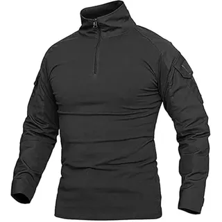 Czen Herren Taktisches Hemd Military Combat Shirts 1/4 Reißverschluss Langarm T-Shirt Outdoor Tarnhemden für Airsoft Paintball Wandern