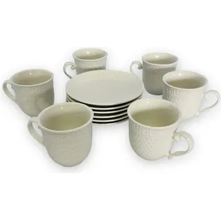6-teilig Espressotassen Set aus Porzellan, Dickwandige Kaffeetassen mit Untertasse, 75 ml Medusa Golf Design Weiß - Weiß