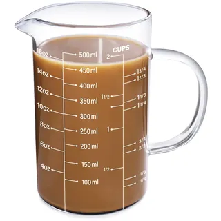 77L Messbecher Glas, [Wärmeisolierter Griff, V-förmiger Ausguss, Drei Skalen], Messbecher hochborosilikatischem Glas, Geeignet Für Küche Oder Esszimmer, Gut Ablesbar, 500 ml (0,5 Liter, 2 Tassen)