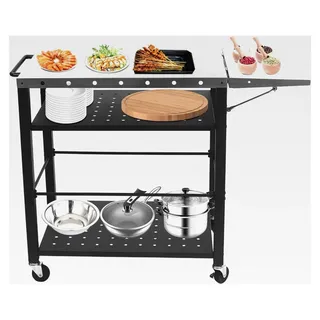 Grillwagen aus Edelstahl für den Außenbereich, Grilltisch mit großer Arbeitsfläche und Ablage, Servierwagen mit Rollen für Garten, Terrasse, Balkon, 80 x 50 x 83 cm