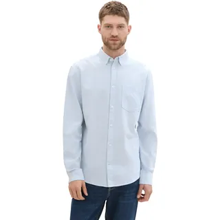 TOM TAILOR Herren Regular Fit Hemd mit Logo-Stickerei an der Brusttasche, 35962 - White Light Blue Stripe, L