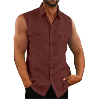 EMATOP Hemd Herren Ärmellos Sommer Tank Top Stringer Fitness Muskelshirt Baumwolle Leinen T-Shirt Casual Einfarbig Tankshirt Leicht Atmungsaktiv Hemdbluse Weste Shirts für Männer Funktionsshirt