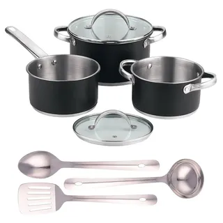 San Ignacio Edelstahl Küchenset Plus Set Mit 3 Küchenutensilien 16/20/24 Cm 5 Stücke - Black / Chrome - One Size
