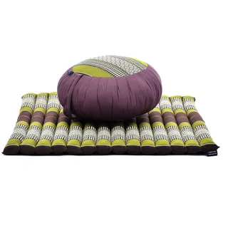 Leewadee Meditationsset - Meditationsset aus Kapok, Kissen und Meditationsmatte Zafu und Zabuton, Brown Green