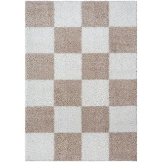 Hochflorteppich , Weiß, Beige , Textil , Karo , rechteckig , 200x290 cm , für Fußbodenheizung geeignet, schmutzabweisend, für Hausstauballergiker geeignet, pflegeleicht , Teppiche und Böden, Teppiche, Hochflorteppiche & Shaggys