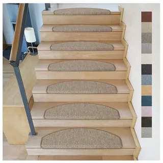 Metzker Stufenmatten Treppenteppich Göteborg 15 Stück Hellbraun | Sisal-Optik in aktuellen Farben incl. Klebeband | Trittfläche Halbrund 65x24cm