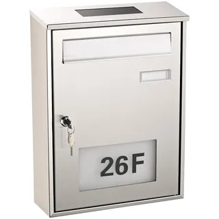 Lunartec Briefkasten beleuchtet: Edelstahl-Briefkasten mit Solar-Leucht-Hausnummer (Solarbriefkasten, Postkasten, Solarbeleuchtung)