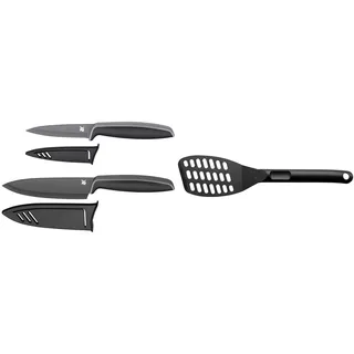 WMF Touch Messerset 2-teilig, Küchenmesser mit Schutzhülle, schwarz & Pfannenwender Kunststoff 31 cm, Wender mit Ablage-Knick und Aussparungen, Pfannkuchenwender, spülmaschinengeeignet