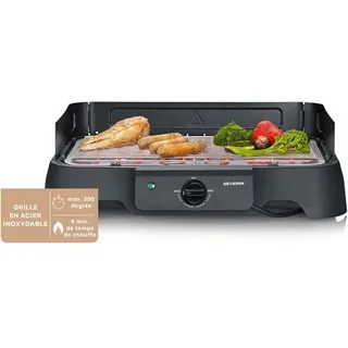 Elektrischer Tischgrill SEVERIN PG8593, 2000 W, 38 x 22 cm, Grillrost aus Edelstahl, Thermostat, Schwarz