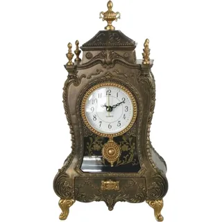 Casa Padrino Barock Tischuhr Bronze / Antik Gold 17 x 9 x H. 32 cm - Barockstil Schreibtischuhr mit Melodie - Barock Schreibtisch Deko - Barock Deko Accessoires - Barockstil Uhren - Bronze, Gold