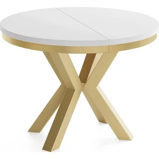 WFL Group Esstisch Clara Gold runder ausziehbarer, Weiß 120-200/120/76 cm , Holzwerkstoff , Rund,Rund , 120x76x120 cm , Esszimmer, Esstische