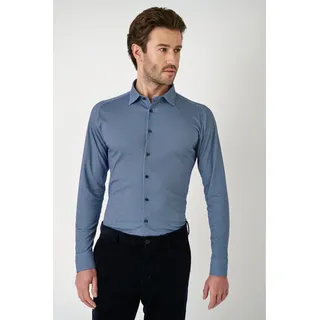 Langarmhemd DESOTO "Jerseyhemd Casual Kent", Herren, Gr. XL, N-Gr, blau (indigo cubes), Jersey, Obermaterial: 100% Baumwolle, gemustert, mehrfarbig, slim fit normal, Rundhals, Raglanärmel,Ärmel mit Ärmelschlitz 1-Knopf-Manschette mit Schlitz, Hemden Langarmhemd