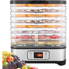 COOCHEER Dörrgerät für Lebensmittel mit 8 Ablagen, Dörrgerät für Gemüse, Obst, mit Timer und Temperatureinstellungen, LED-Display, 400 W, Schwarz