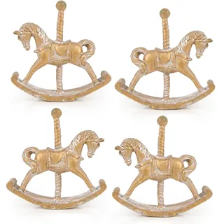 Logbuch-Verlag 4 Nostalgie Schaukelpferde Figuren Vintage Karussellpferd antik-Gold Weihnachtsfigur kleines Geschenk Weihnachten 10 cm