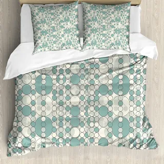 ABAKUHAUS Geometrisch Bettbezug, Pale tonte Lattice, Milbensicher Allergiker geeignet mit Kissenbezügen, 155 cm x 220 cm - 80 x 80 cm, Pale Teal Beige - Beige