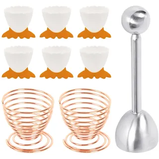 DHSBGWSX 6 Eierbecher, 2 Eierablagen, 1 Eieröffner, Kinder-Cartoon-Eierbecher Aus Kunststoff, Eierablagen Aus Edelstahl, Eierbecher-Sets, Neuartige Eierbecher