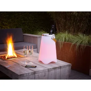 LED Tischlampe mit Farbwechsellicht Bluetooth Lautsprecher Musik Sektkühler 38cm - Weiß