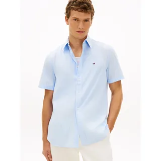 Tommy Hilfiger Kurzarmhemd TOMMY HILFIGER "FLEX POPLIN", Herren, Gr. L (52), N-Gr, sweet blau, stripe, Web, Obermaterial: 100% Baumwolle, gestreift, regular fit normal, Rundhals, eingesetzt abgesteppte Kante, Hemden Kurzarmhemd, Regular fit mit Button-Down-Kragen