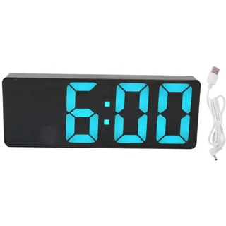 Digitaler Wecker, batteriebetrieben, USB, große blaue Ziffern, LED-Spiegeluhr für den Schreibtisch mit Temperaturanzeige für das Schlafzimmerbüro - Schwarz