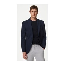 M&S Collection Textured Jersey Jacket with Stretch - Navy, Navy - 38-LNG