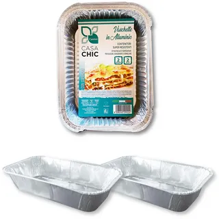 CasaChic Rechteckiger Aluminiumbehälter mit Deckel für 2 Portionen, 2 Stück – Backformen für Lebensmittel, Kochen und Sport (19 x 14 x 3 cm)