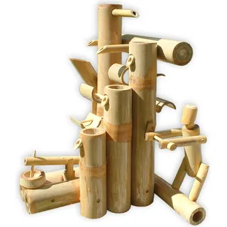 thaiboo Bambus Wasserspiel Asia Wasserfall Zierbrunnen Wassermühle Wasserrad Springbrunnen für Teich Garten Terrasse Balkon In- und Outdoor (12035)