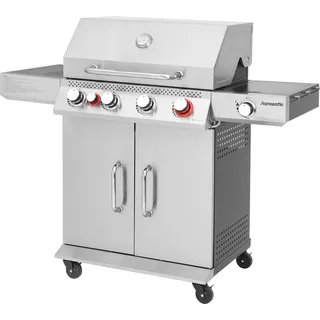 Gasgrill HANSEATIC "Memphis", silber (schwarz, silber), B:133cm H:113,6cm T:61cm, Grills, Gasgrill, 19 kW Gesamtleistung, Infrarot-Heckbrenner, Hochleistungs-Turbobrenner