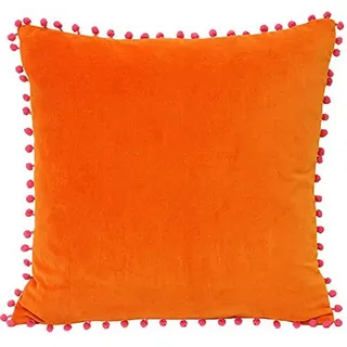 Paoletti Velvet Pompom 45X45 FCU ORA/Fuch, Baumwolle, Orange, 45x45cm