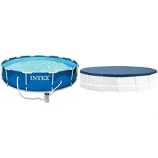 Intex Metal Frame Pool - Aufstellpool - 305 x 76 cm + Round Pool Cover - Poolabdeckplane - 305 cm - Für Metal und Prism Frame Pool