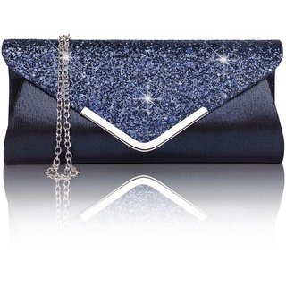 Larcenciel Damen Clutch Abendtasche Unterarmtasche Umhängetasche mit Strass-Steinen und Abnehmbarer Kette in den Farben Silber Gold Altrosa (blau)