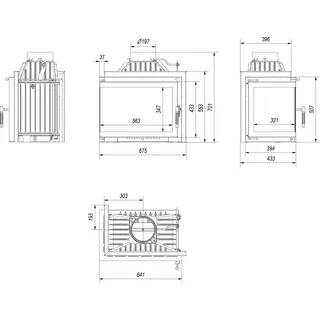 Kamineinsatz Gusseisen KRATKI SIMPLE links 8 kW Ø 200 mit Türfeder - Schwarz