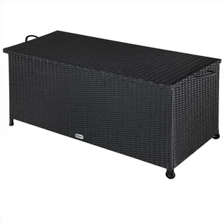CASARIA Gartenbox Polyrattan Schwarz 117x53x60cm mit Griffen & Rollen